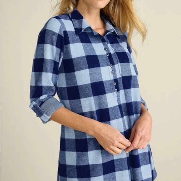 Soft Surroundings Navy and White Plaid Tunic - Picture 2 of 5